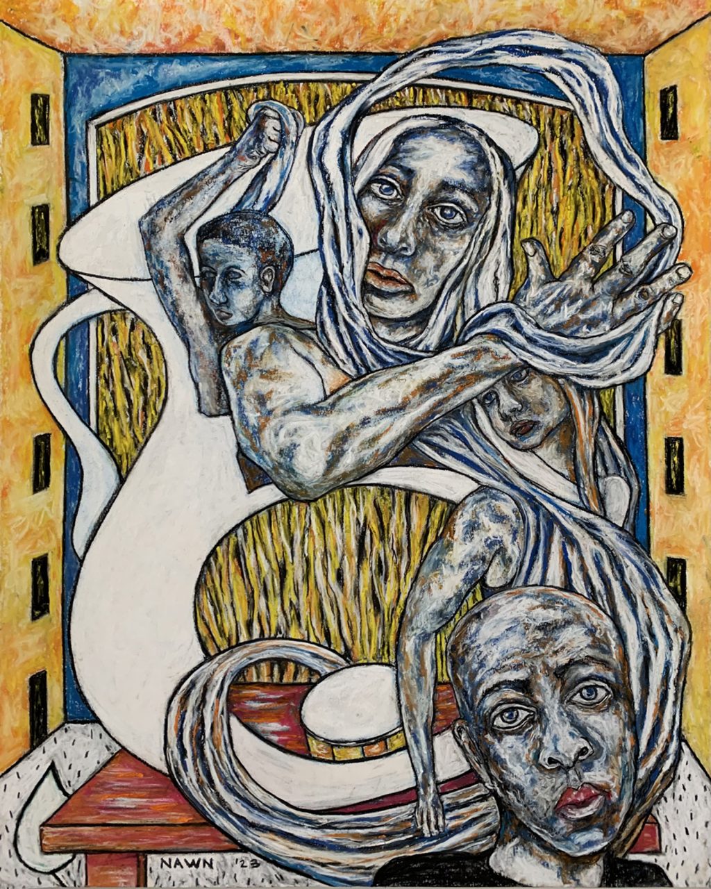 Geoffrey Nawn, A DANCE TO THE MUSIC OF TIME #1, 2023, Conte on Paper, 22 x 30 Inches