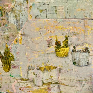 Tracy Thomson, Underpass III, Mixed Media on Wood Panel, 12 x 12 inches